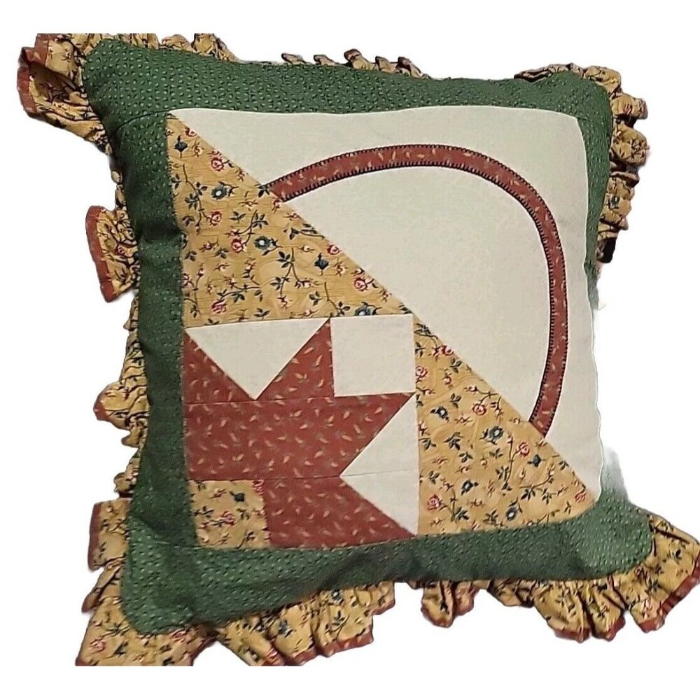 Throw Pillow Farmhouse Rustic Prim Basket Patchwork Quilted Insert 20x20 Vtg